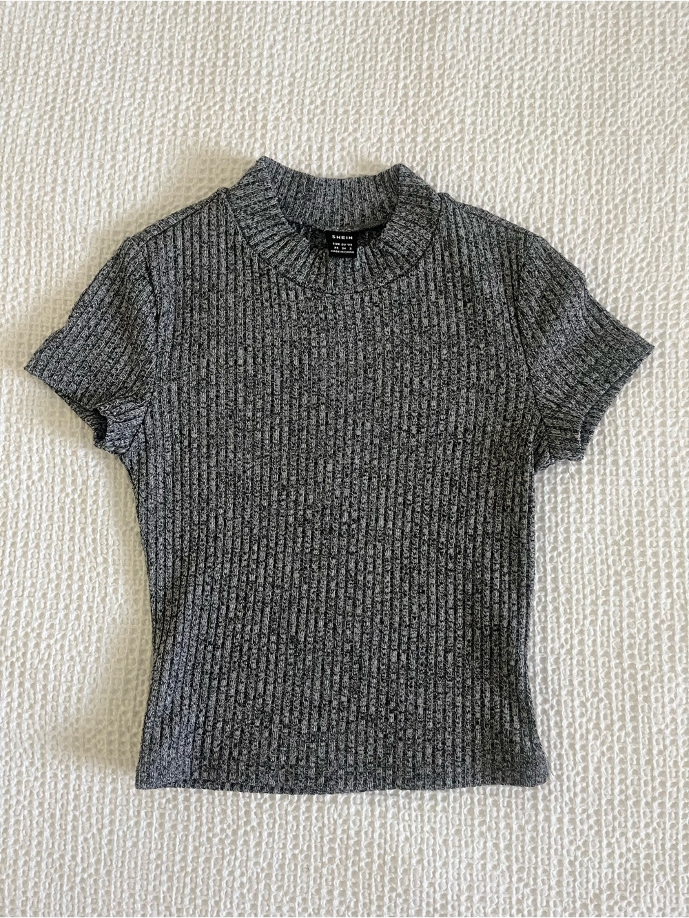 SHEIN Black & White Marled Ribbed Short Sleeve Knit Top